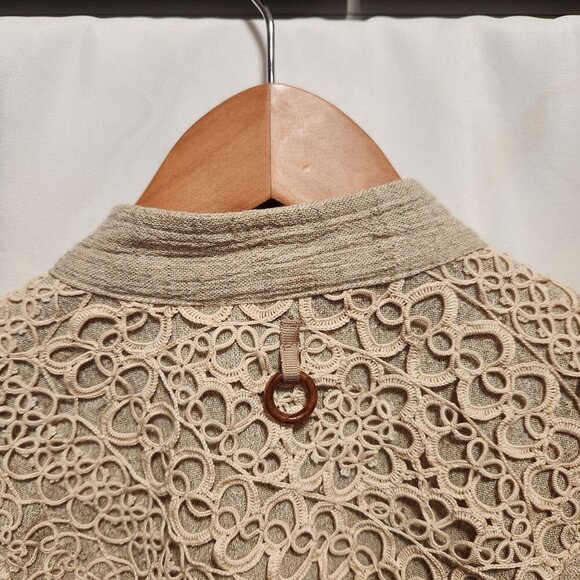 Vintage Lim's Women's OS Fits All Tan Blouse Crochet Lace Button Down Cotton USA - Picture 11 of 11
